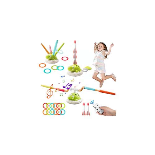 3 en 1 Fuera Juguetes Niños, Salto Musical, Toss Ring Game Toys, Cohete Juguete Lanzador para Niños, Dinosaurios Deportes y Juguetes al Aire Libre para 3 4 5 6 7 8 9 10 11 año Juegos Jardin para Niñas