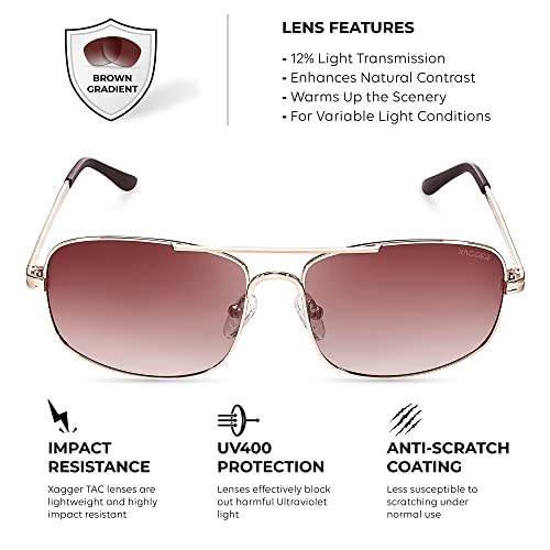 Xagger Polarized Brow Bar Aviator Sunglasses for Men Pilot Military Style Metal Frame Driving Shades UV4003