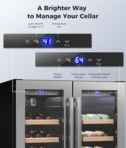 Image of 24 inch Wine Fridge, 34 Bottles 41-64F /41-64F Beverage Refrigerator