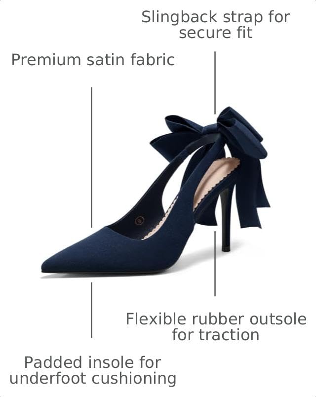 Image of Coutgo Womens Slingback High Heels with Bow Closed Pointed Toe Wedding Bride Dress Shoes Satin Pumps