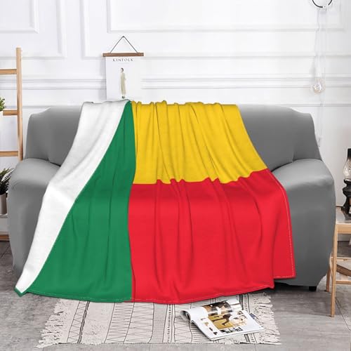 Couverture en laine douce, convient pour canapé, camping, voyage, nuit, couverture de canapé douce (152,4 x 127 cm), drapeau du Bénin