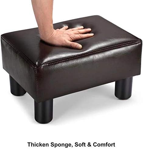 16'' PU Leather Foot Stool - Small Footrest Under Desk, FOUR UNCLES Modern Rectangular Ottoman Footstool Chair Seat, Brown