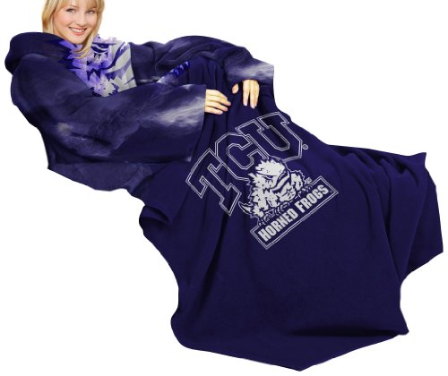 Northwest NCAA Texas Christian Horned Frogs Comfy Throw Blanket with Sleeves, Smoke Design