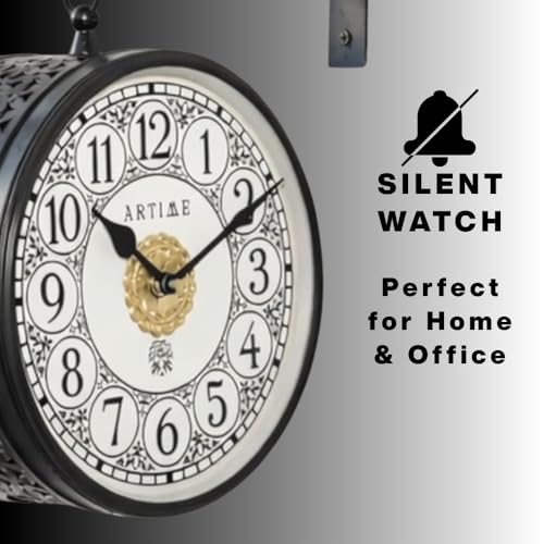 Image of Handcrafted Double Side Metal Analog Vintage Wall Clock | 1.5 Year Machine Warranty | 6 INCHES | 1 Side Number 1 Side Roman,Color Black
