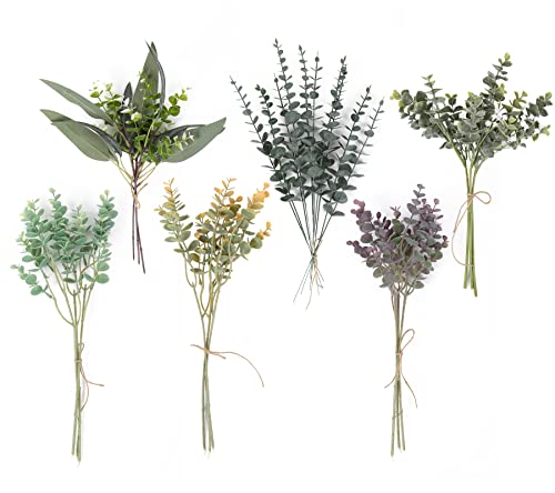 Artificial Eucalyptus 25Pcs With 6 Kinds Of Greenery Stems For Flower Arrangements Artificial Greenery Spray Box Set For Eucalyptus Bunch For Wedding Bouquet Table Centerpieces And Floral Arrangement #TOP3