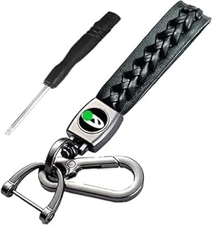 ميدالية وسلسلة مفاتيح سيارة جلد مضفرة متوافق مع شعار شي & ري ، أسود