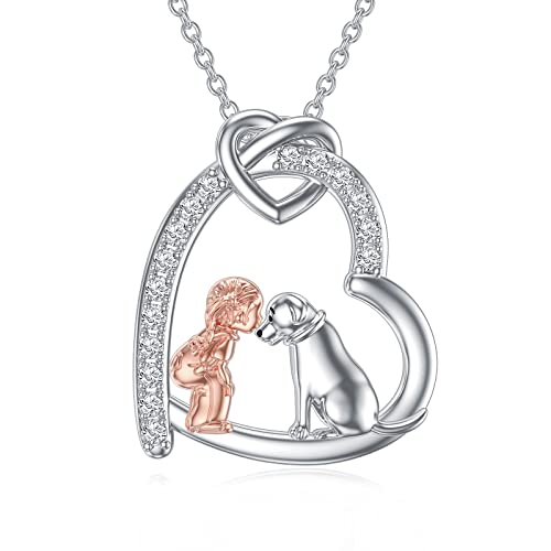 ROMANTICWORK Hund und Mädchen Kette Sterling Silber Liebe Herz Hund Anhänger Halskette Hunde Schmuck Geschenke für Frauen Mädchen Hundeliebhaber Cover