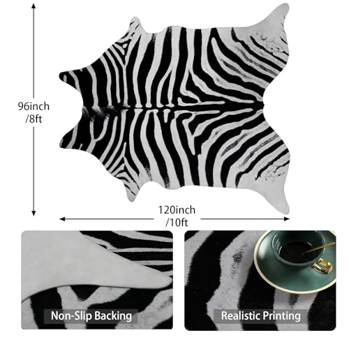 Zebra Rug Large 10x8 ft Zebra Print Rug Cow Hide Carpet Cowhide Animal Rugs Cow Print Non Slip Area for Bedroom Living Room Dining Room