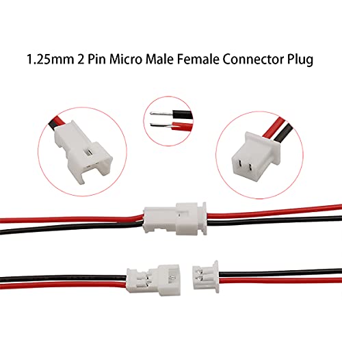 Cermant 40pcs (20Pairs)1.25mm 2 Pin Mini Micro Male and Female Connection Cable Plug with Red Black Terminal Connector Wire Cable 100mm (1.25mm)