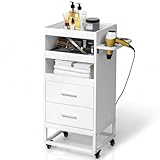 Winado Beauty Salon Trolley Cart, Rolling Hair Cart with Lockable Wheels, 2 Drawers, 3 Tool Holders, Mobile Makeup Organizer Station Cabinet for Hair Stylist Beauty Spa Barbershop, White