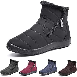 gracosy Warm Snow Ankle Boots for Woment Waterproof Slip on Sneakers Black Size