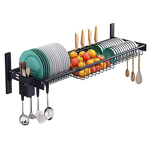 Escurridor de platos para colgar sobre el fregadero, escurridor de platos ajustable de gran capacidad montado en la pared con soporte para utensilios para organizador de almacenamiento de