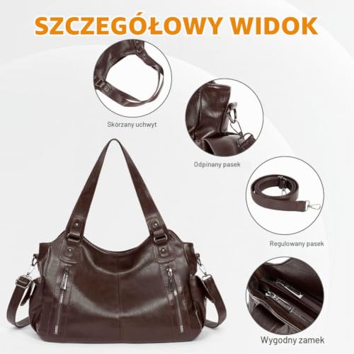 Skórzane torebki dla kobiet, z wieloma kieszeniami, listonoszka, torba crossbody i na ramię, torba hobo z regulowanym paskiem na ramię, do pracy, podróży i na co dzień