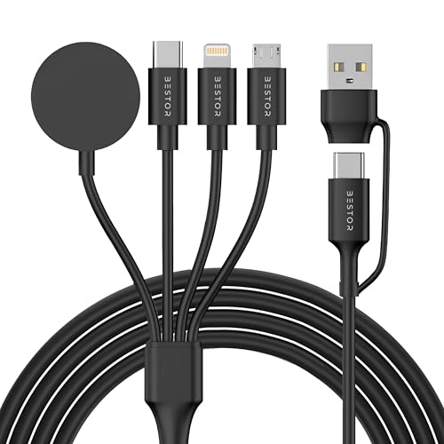 Image of BESTOR Universal 4-in-2 USB-A /PD Input Charging Cable with Smart Watches, 8 Pin, USB Type C, Micro USB and Magnetic Connectors for fast charging, 20W Fast PD Multi Charging Cable (1.2 /6ft)