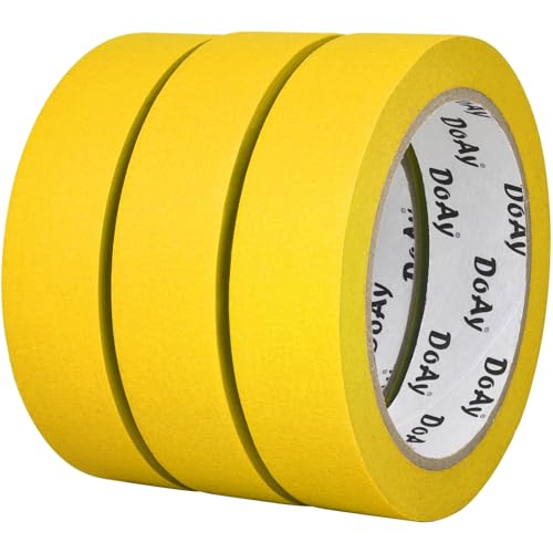 DOAY 3 Pack Yellow Painters Tape - Masking Tape 1 Inch Wide - Multi-Surface Smart Adhesion Indoor & Outdoor - 270FT Total - Paint Tape for DIY Labeling Art Car General Purpose (#3910)
