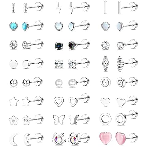 JeweBella 24 Pares Pequeños Pendientes Mujer Acero Inoxidable Cover