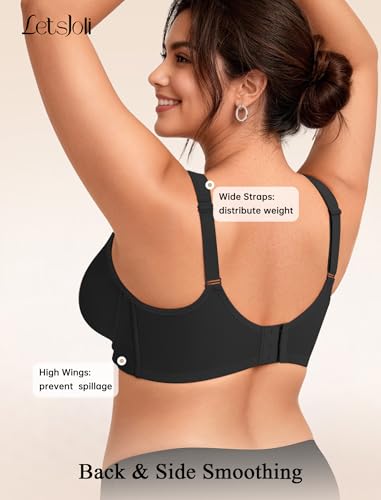 Image of LetsJoli Minimizer Bras for Women Full Coverage Underwire Plus Size Support | Unlined Cup,Cool Lightweight Comfort,T Shirt Everyday Bra,For Older Women and Large Breasts