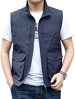 Safari Vest Work Zipper Vest with Pockets Lightweight Windproof Vest Golf Photo Vest