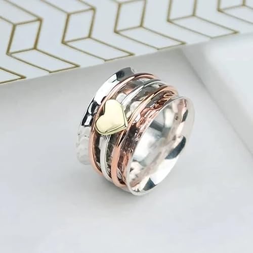 Self Love Fidget Rings For Women，Hammered Heart Anxiety Relief Wide Band Ring For Girls Design Spinners Inspirational Rings Jewelry #TOP1