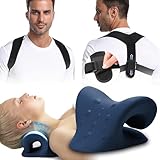 Neck Stretcher & Posture Corrector for Women and Men, FSA HSA Eligible, Cervical Traction for Spine Alignment, Adjustable Upper Back Brace & Elastic Support for Shoulder Back Pain Relief (Dark Blue)