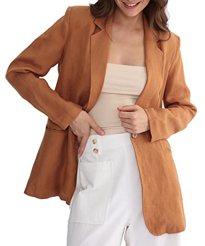 Amazhiyu Womens Linen Blend Notched Buttoned Blazer Jackets Long Sleeve Casual Office Coat3