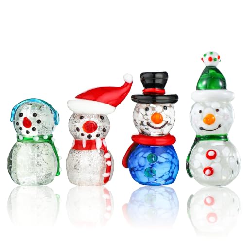 4PCS Blown Glass Snowman Decor 2.5'' Mini Christmas Figurine Collectible