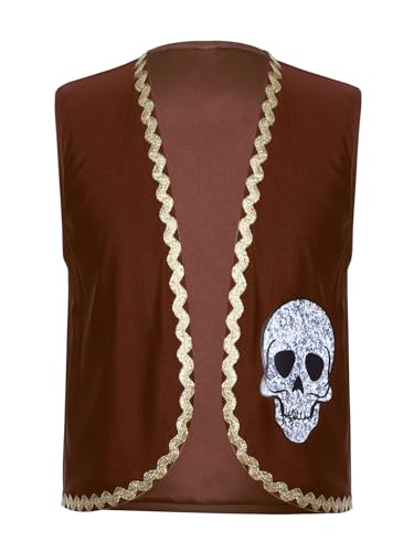 Kids Unisex Medieval Pirate Vest Viking Renaissance Skull Bones Print Waistcoat for Halloween Party3