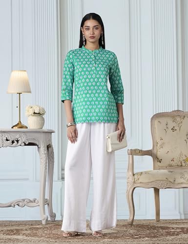 Image of Amazon Brand - Myx Women's Screen Print Straight Printed Regular Cotton Short Kurti (Available in Plus Sizes)