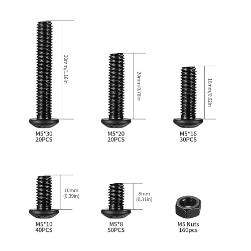 Alloy Steel 320 Pcs M5 Bolts Set - Hex Socket Button Head Cap Screws, Nuts Set - Pan Head Furniture Bike Bolts Set - Image 2