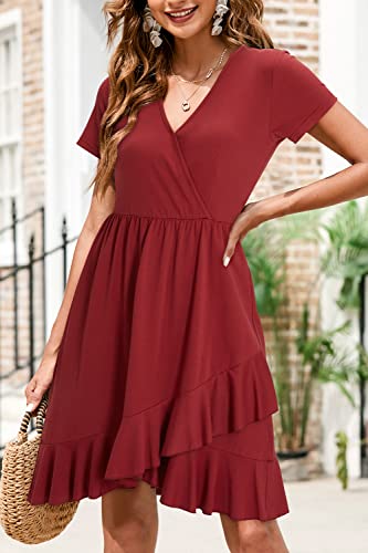 Image of ULTRANICE Womens Summer Dresses Floral V Neck Ruffled Hem Spaghetti Spring Casual Beach Outfits Flowy Wrap Sun Dress