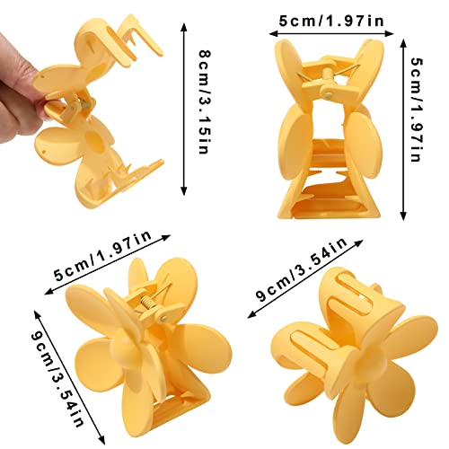 Flower Cute Hair Claw Clips - 4Pcs Flower Hair Clip Nonslip Strong Hold Hair 3 Inch Matte Small Flowers Claw Clips For Women And Girls (Yellow+Purple+Pink+Khaki) #TOP4