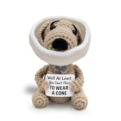 Cotinna Well At Least You Dont Have to Wear a Cone Funny and Thoughtful Crochet Dog Gift 4.5 Handmade Plush for Surgery Recovery Vasectomy Humor or Quirky Retirement Gift
