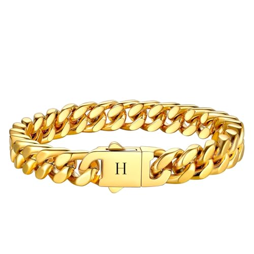 HAYOUWAY Pulsera para hombre con letras de acero inoxidable, cadena barbada de...
