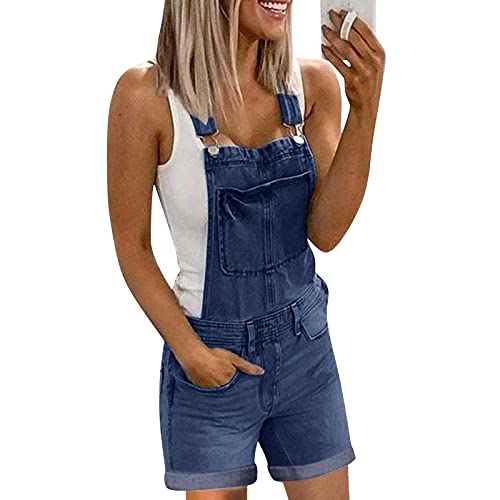 Mono Mujer Verano Casual Corto de Vaquero con Tirantes Mono Mujer de Cintura Elástica de Casual,Peto Mujer Corto Verano Deportivos,Pantalones Anchos Mono Anchos Jumpsuit Mujer