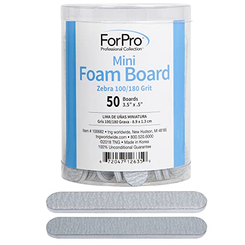 ForPro Professional Collection Mini Foam Board Zebra 100/180 Grit Double-Sided Manicure Nail File 3.5 L x .5 W 50-Count