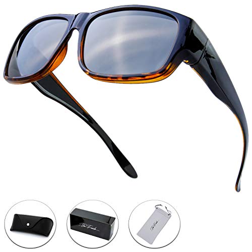 Image of The Fresh High Definition Polarized Wrap Around Shield Sunglasses for Glasses - Leather Eyeglasses Case