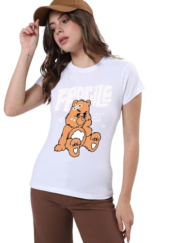 Image of Bewakoof Women's Graphic Printed Regular Fit Half Sleeve Round Neck Cotton Jersey T-Shirt