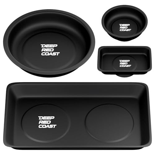 DEEPREDCOAST Magnetic Tray 4 Pack Stainless Steel Magnetic Parts Tray Set 3 Inch and 6 Inch Round Trays Square Tray and Shallow Tray Magnetic Tool Tray for Nuts Bolts Screws Black