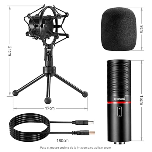 Microfone Condensador USB Gamer e Streamer Redragon Blazar Preto GM300