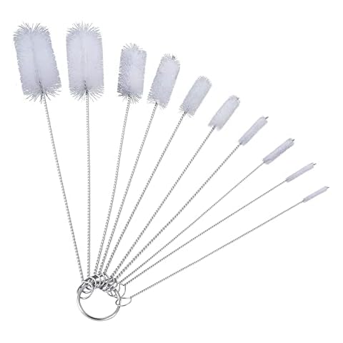 SQAQS Cleaning Brush Set, Multipurpose Bottle Cleaning Brush Nylon Spout Brush Water Bottle Cleaning Brush Pipe Cleaners for Narrow Neck Bottles Cups, Wine Bottle, Pipes, Keyboard (10 Sizes) Cover