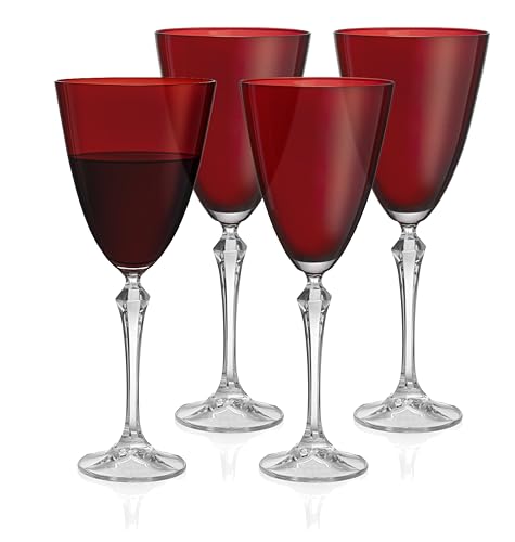 Barski Wine Glass - Set of 4 - Ruby (Red) Colored Cup - for Water - White or Red Wine - 9 fl. Oz...