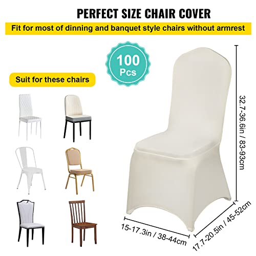 Vevor 100 Pcs Ivory Chair Covers Polyester Spandex Chair Cover Stretch Slipcovers For Wedding Party Dining Banquet Chair Flat-Front Covers #TOP3