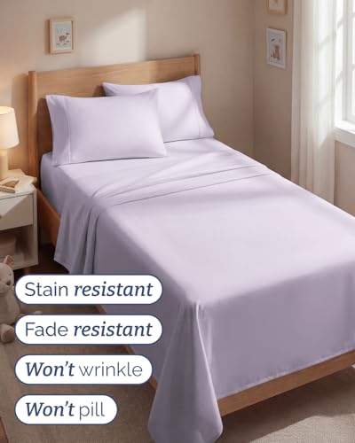 Image of Twin 4 Piece Bed Sheet Set - Breathable & Cooling Sheets - Light Lavender | Ultra Soft Hotel Luxury Bedding Set with 8-16 Inch Deep Pockets, 1 Flat & 1 Fitted Sheet & 2 Pillowcases, Wrinkle & Fade Free