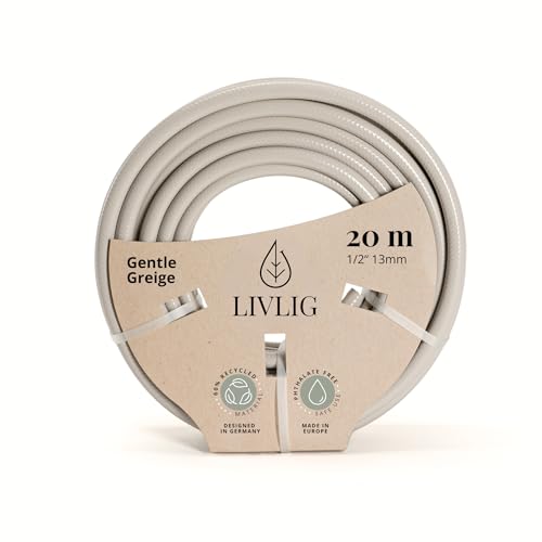 LIVLIG Gartenschlauch 20m, Gartenschlauch 1/2 Zoll Made in Germany, Wasserschlauch 20m aus recyceltem PVC, formstabil, Farbe: Greige LIVLIG Gartenschlauch 20m, Gartenschlauch 1/2 Zoll Made in Germany, Wasserschlauch 20m aus recyceltem PVC, formstabil, Farbe: Greige