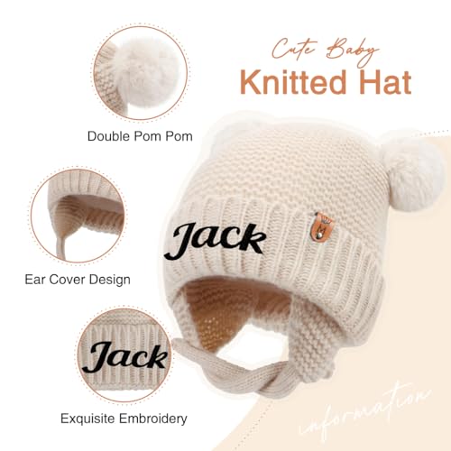 Personalized Baby Beanies Hats, Custom Embroidered Name Knitted Toddler Winter Hat with Earflap2
