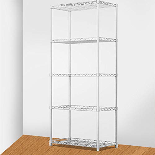 Estantería de almacenamiento de 5 niveles de metal blanco estantería de servicio pesado estantería de alambre para estantería de cocina