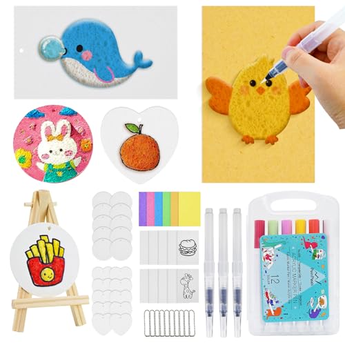 Jukibole Peinture Gonflante, 62 Pièces Puffy Paint, 3D Drawing Canvas Sponge avec 36 Feuilles de Papier éponge pour Peinture, 12 Stylos Acryliques, Puffy...