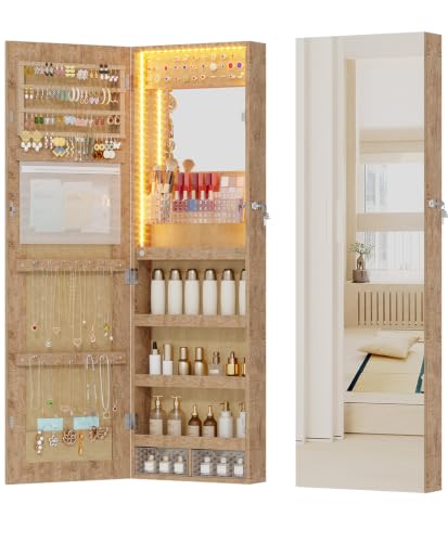 Image of Vlsrka LED Mirror Jewelry Cabinet, Over Door /Wall Mounted Jewelry Organizer
