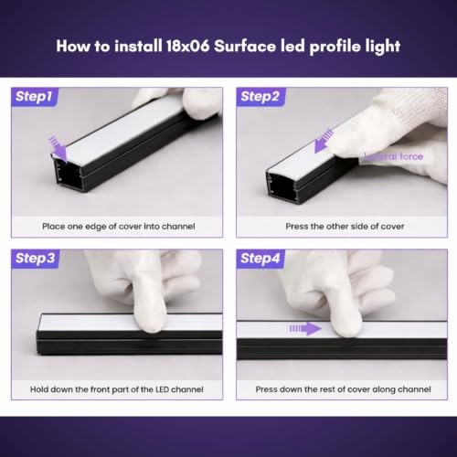 Image of Lighting (18x6mm) LED Strip Light 1Meter Black Aluminium Rectangular Surface Profile Light Channels with Diffused, Black End Caps and Mounting Clips Without LED Straight Linear (3)