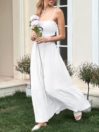 Fisoew Women's Spaghetti Strap Maxi Dress Summer Sleeveless Side Cut Out Dress Casual Boho Backless Flowy Long Dresses4
